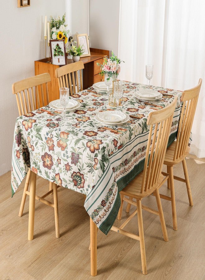 Dimatic Stylish Cotton Linen Rectangular Tablecloth for Kitchen Dining Table, Holiday Party Decorations Table Cover, Floral Green, 55 x 118 Inches - Image 1