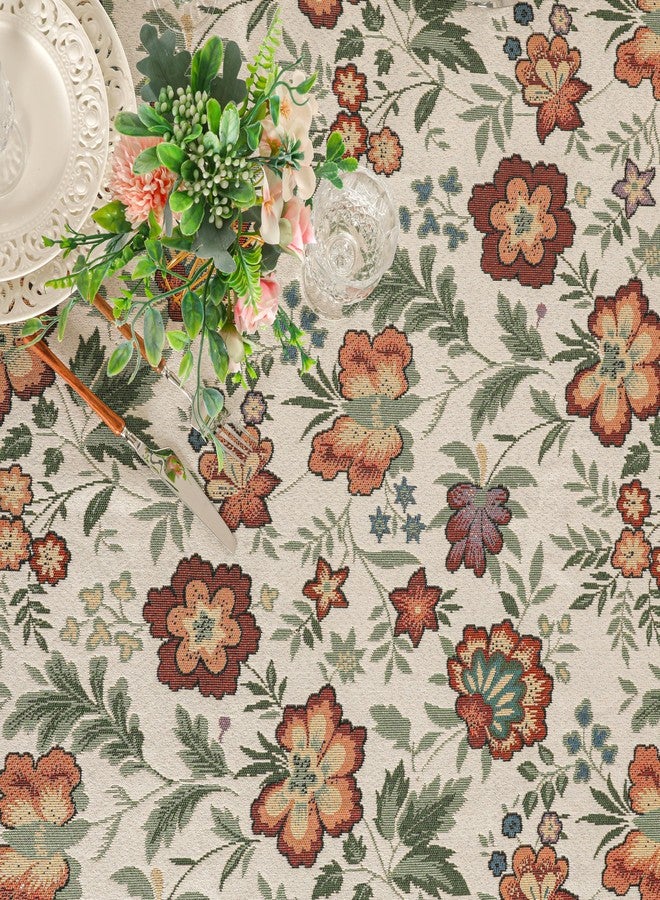 Dimatic Stylish Cotton Linen Rectangular Tablecloth for Kitchen Dining Table, Holiday Party Decorations Table Cover, Floral Green, 55 x 118 Inches - Image 4