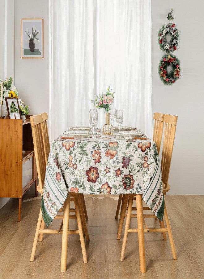 Dimatic Stylish Cotton Linen Rectangular Tablecloth for Kitchen Dining Table, Holiday Party Decorations Table Cover, Floral Green, 55 x 118 Inches - Image 3