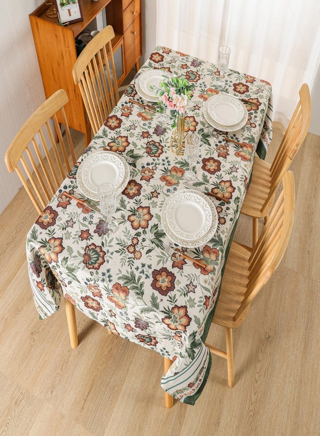 Dimatic Stylish Cotton Linen Rectangular Tablecloth for Kitchen Dining Table, Holiday Party Decorations Table Cover, Floral Green, 55 x 118 Inches - Image 2