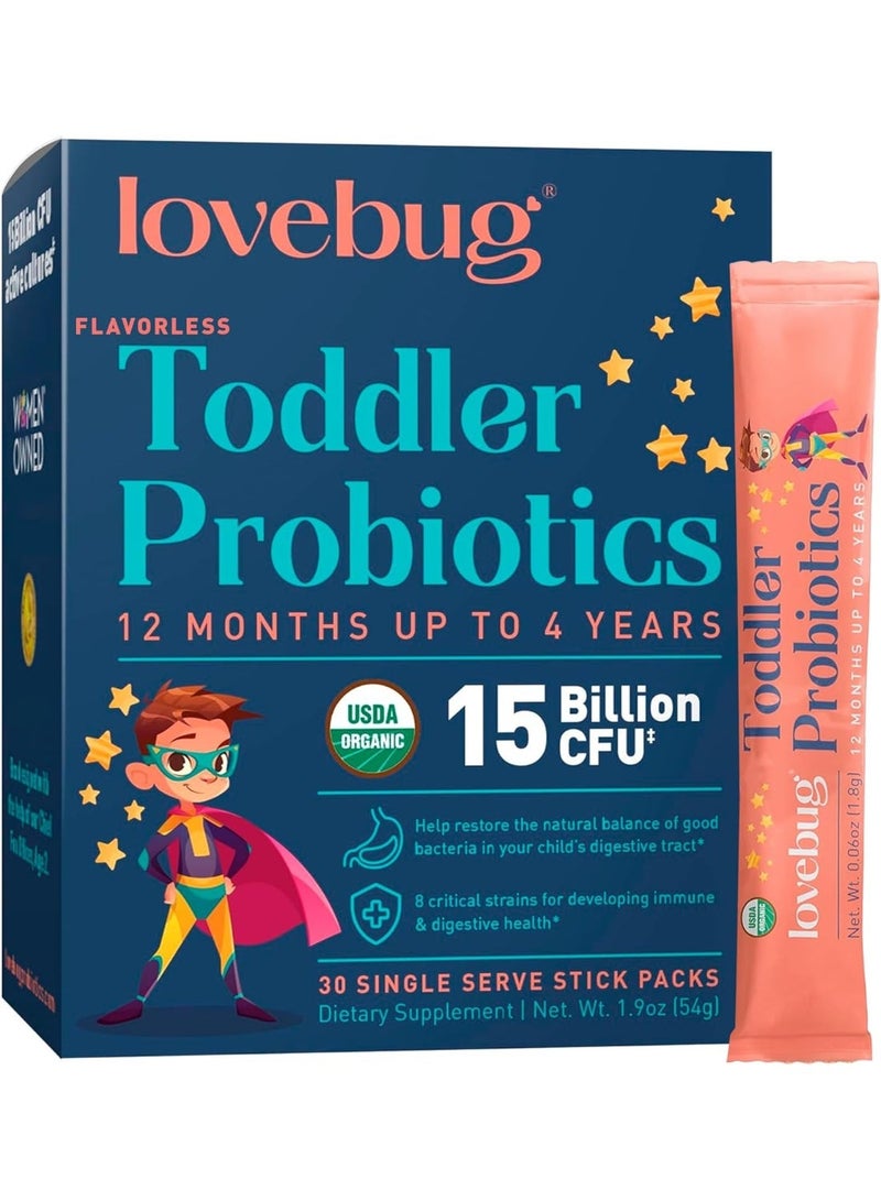 LoveBug Probiotics Award Winning Probiotics | Constipation & Stomach Discomfort | Softer Bowel Movements | Easy-to-Take Powder | Ages 12 Months to 4 Years | 30 Packets - Image 1