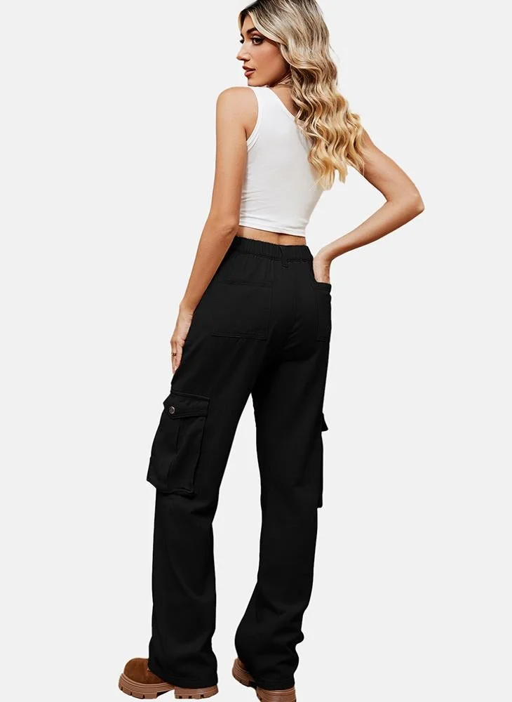 YUNIQEE Black Regular Fit Mid Rise Plain Cargo Pant