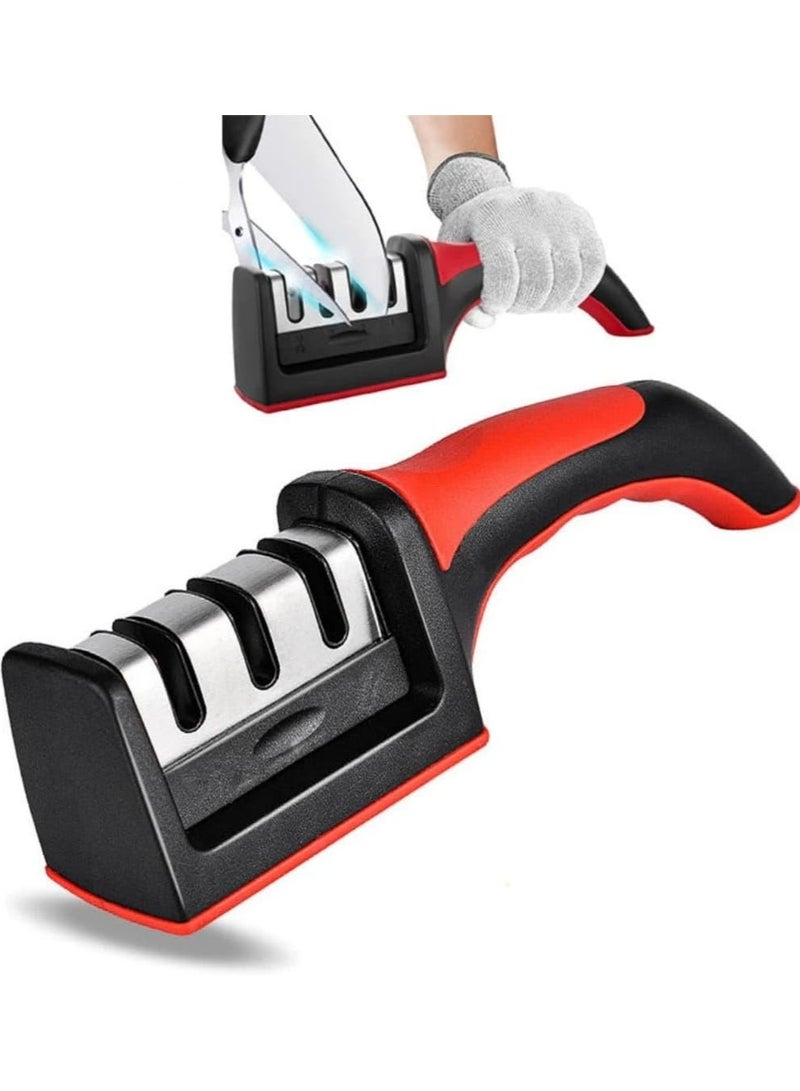 2Pcs 3 in 1 Knife Sharpener with Easy-Grip Handle and Non-Slip Rubber Base, 3-Stage Sharpening Tool forAll Types of Ceramic Knives and Steel Knives - Image 1