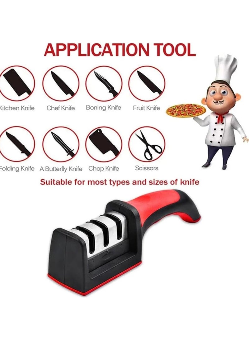 2Pcs 3 in 1 Knife Sharpener with Easy-Grip Handle and Non-Slip Rubber Base, 3-Stage Sharpening Tool forAll Types of Ceramic Knives and Steel Knives - Image 2