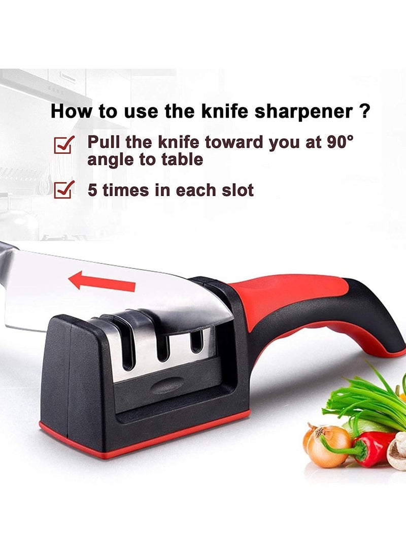 2Pcs 3 in 1 Knife Sharpener with Easy-Grip Handle and Non-Slip Rubber Base, 3-Stage Sharpening Tool forAll Types of Ceramic Knives and Steel Knives - Image 5