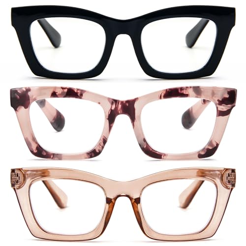 REAVEE 3 Pack Oprah Style Reading Glasses for Women,Blue Light Blocking Cute Oversized Square Computer Readers with Spring Hinge 1.5 - Image 1
