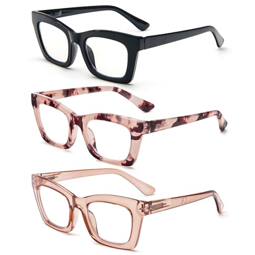 REAVEE 3 Pack Oprah Style Reading Glasses for Women,Blue Light Blocking Cute Oversized Square Computer Readers with Spring Hinge 1.5 - Image 2