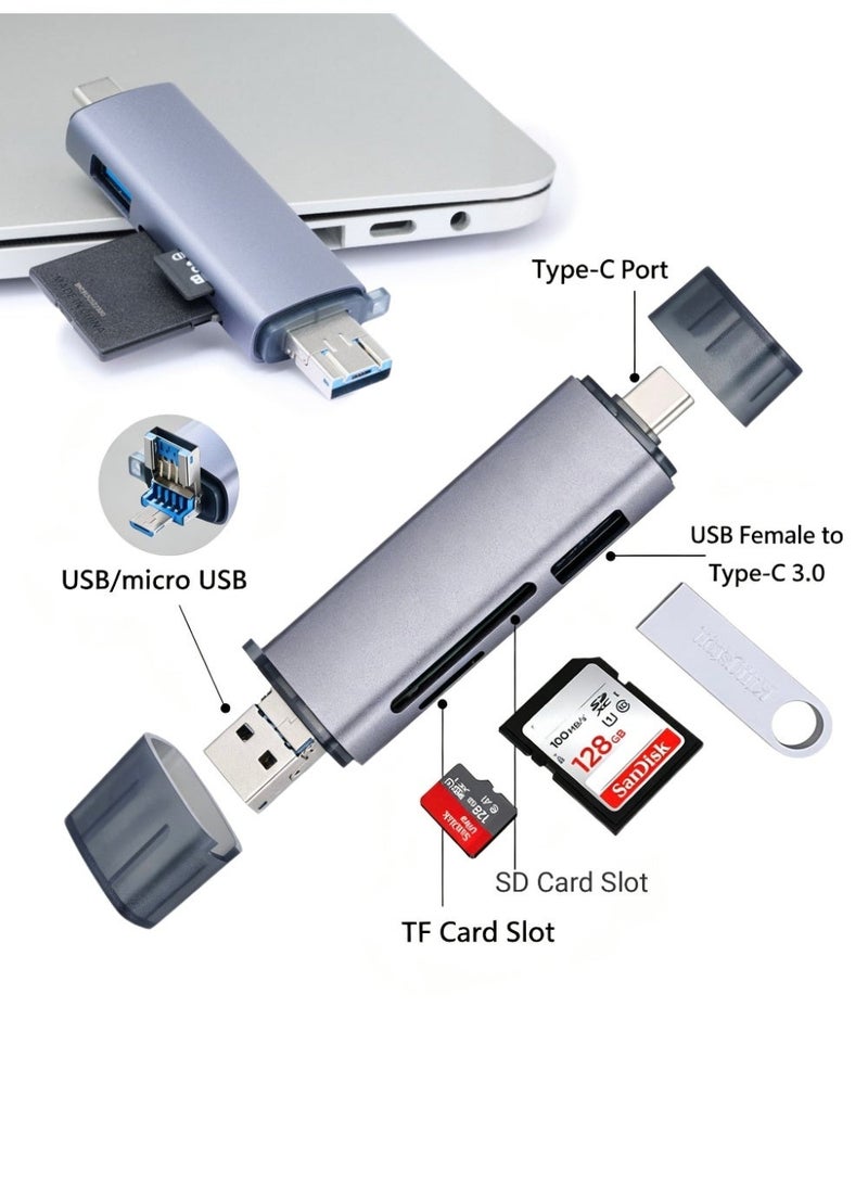 باراكا قارئ بطاقات عالي السرعة 3.0 – محول USB إلى USB-C – فتحتان لبطاقات SD وTF – متوافق مع USB وmicro USB – يعمل مع الهواتف وأجهزة الكمبيوتر والأجهزة اللوحية - Image 1