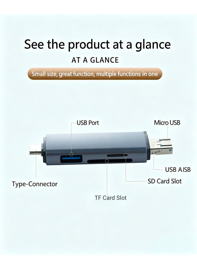 باراكا قارئ بطاقات عالي السرعة 3.0 – محول USB إلى USB-C – فتحتان لبطاقات SD وTF – متوافق مع USB وmicro USB – يعمل مع الهواتف وأجهزة الكمبيوتر والأجهزة اللوحية - Image 3