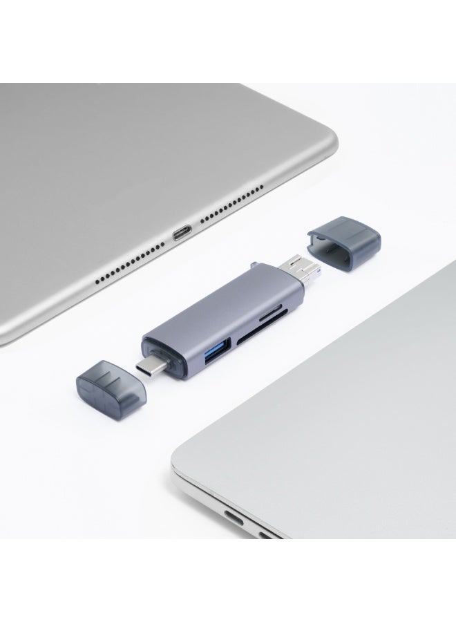 باراكا قارئ بطاقات عالي السرعة 3.0 – محول USB إلى USB-C – فتحتان لبطاقات SD وTF – متوافق مع USB وmicro USB – يعمل مع الهواتف وأجهزة الكمبيوتر والأجهزة اللوحية - Image 2