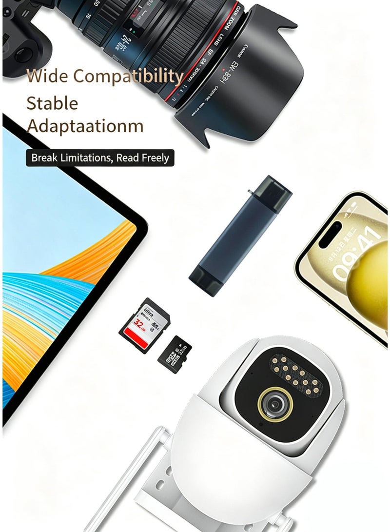 باراكا قارئ بطاقات عالي السرعة 3.0 – محول USB إلى USB-C – فتحتان لبطاقات SD وTF – متوافق مع USB وmicro USB – يعمل مع الهواتف وأجهزة الكمبيوتر والأجهزة اللوحية - Image 4