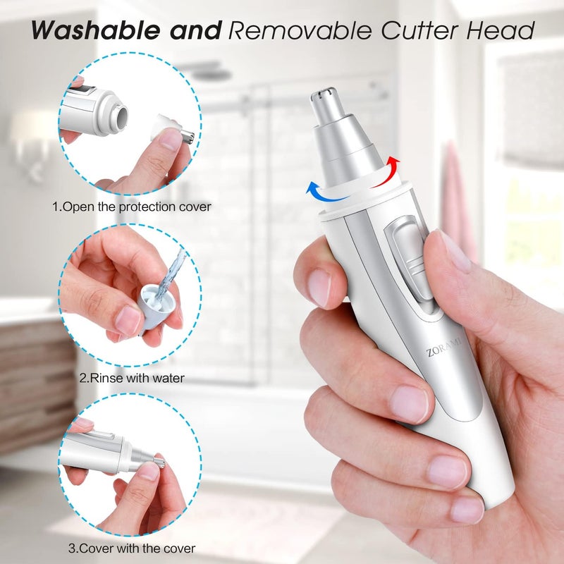 ZORAMI Ear and Nose Hair Trimmer Clipper - 2026 Professional Painless Eyebrow & Facial Hair Trimmer for Men Women,Battery-Operated Trimmer with IPX7 Waterproof,Dual Edge Blades for Easy Cleansing White - Image 5