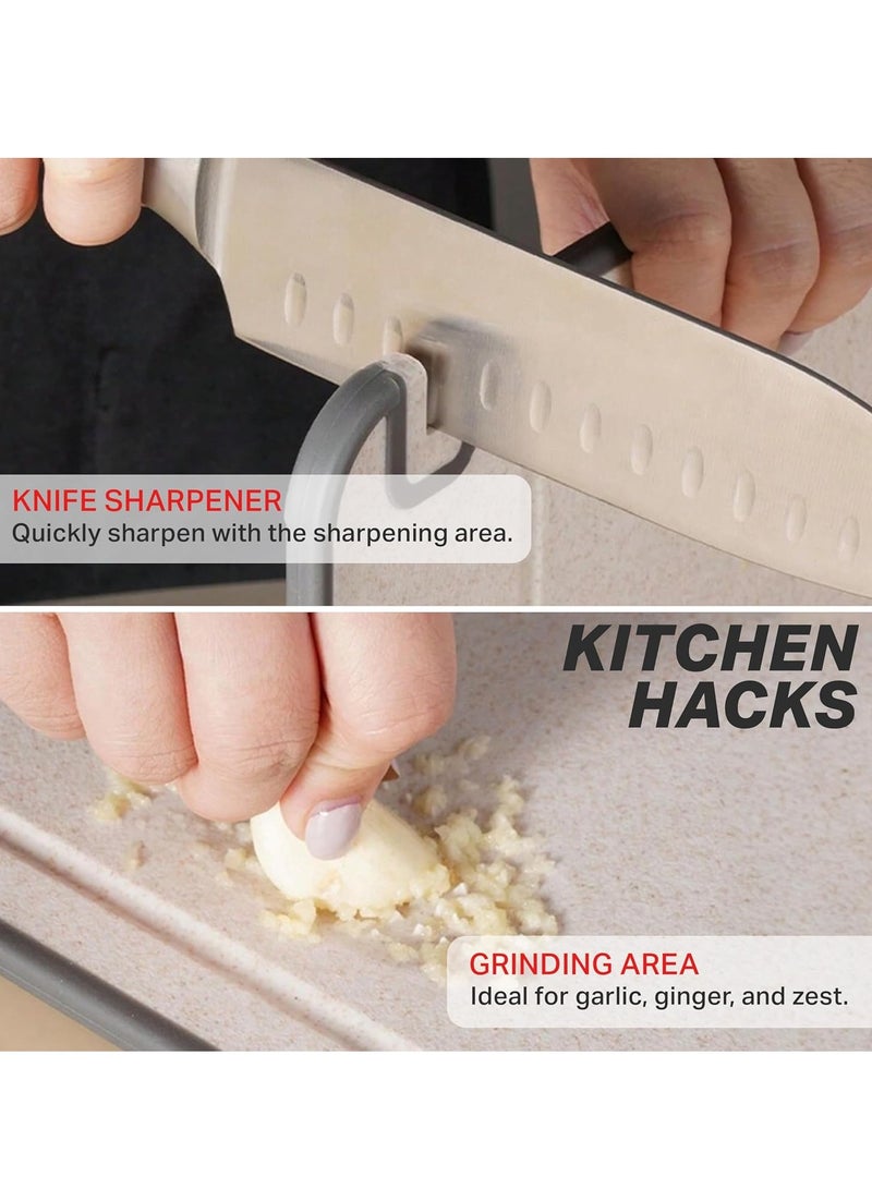 AMROAH Large Cutting Board Double Sided with a Built-in Knife Sharpener Wheat Straw & Stainless Steel 304, Big Non-Slip Kitchen Chopping Board with Handless for Meat Bread Cheese Vegetable Chiken BBQ  - Image 4