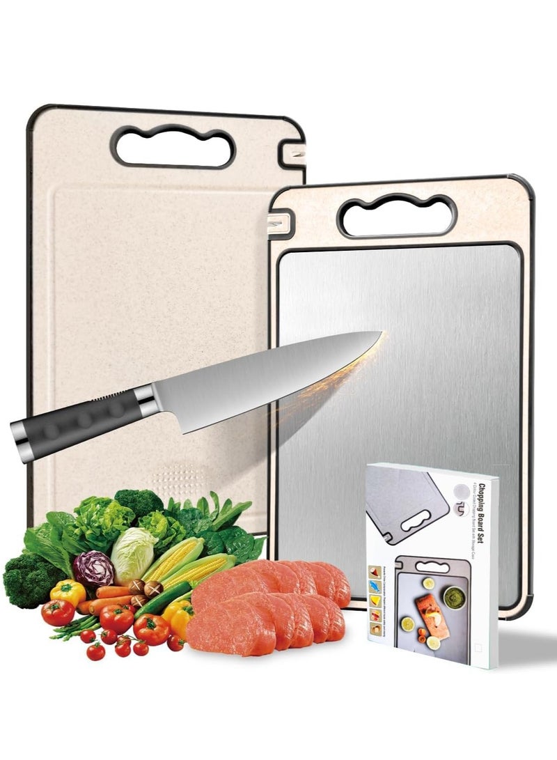 AMROAH Large Cutting Board Double Sided with a Built-in Knife Sharpener Wheat Straw & Stainless Steel 304, Big Non-Slip Kitchen Chopping Board with Handless for Meat Bread Cheese Vegetable Chiken BBQ  - Image 1
