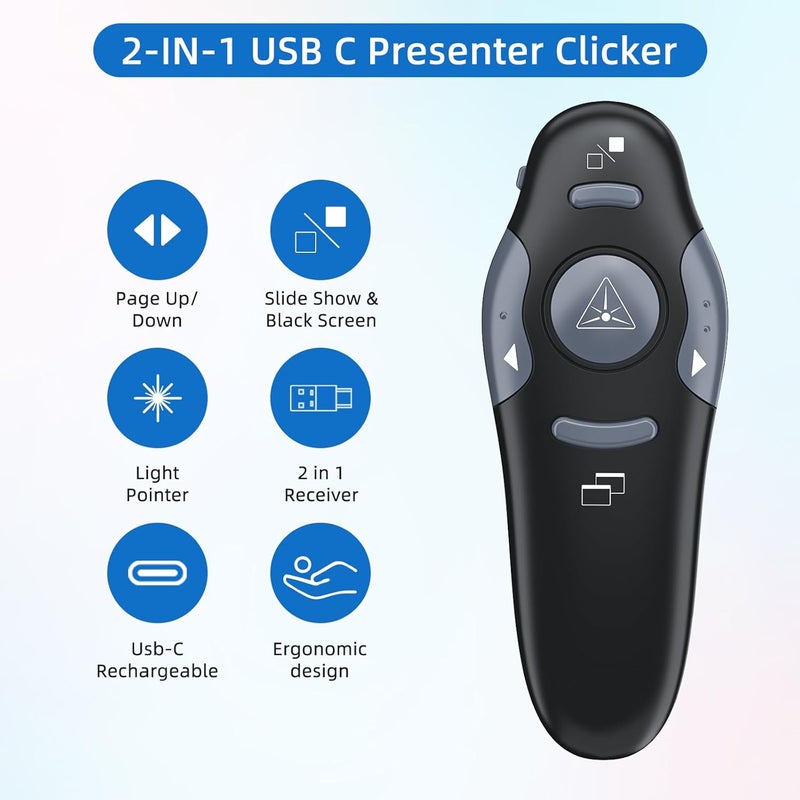 PPTSLID Presentation Clicker with Storage Case, USB C Rechargeable Wireless Presenter Remote Powerpoint Clicker with Protective Case - Image 3