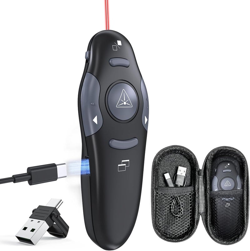 PPTSLID Presentation Clicker with Storage Case, USB C Rechargeable Wireless Presenter Remote Powerpoint Clicker with Protective Case - Image 1