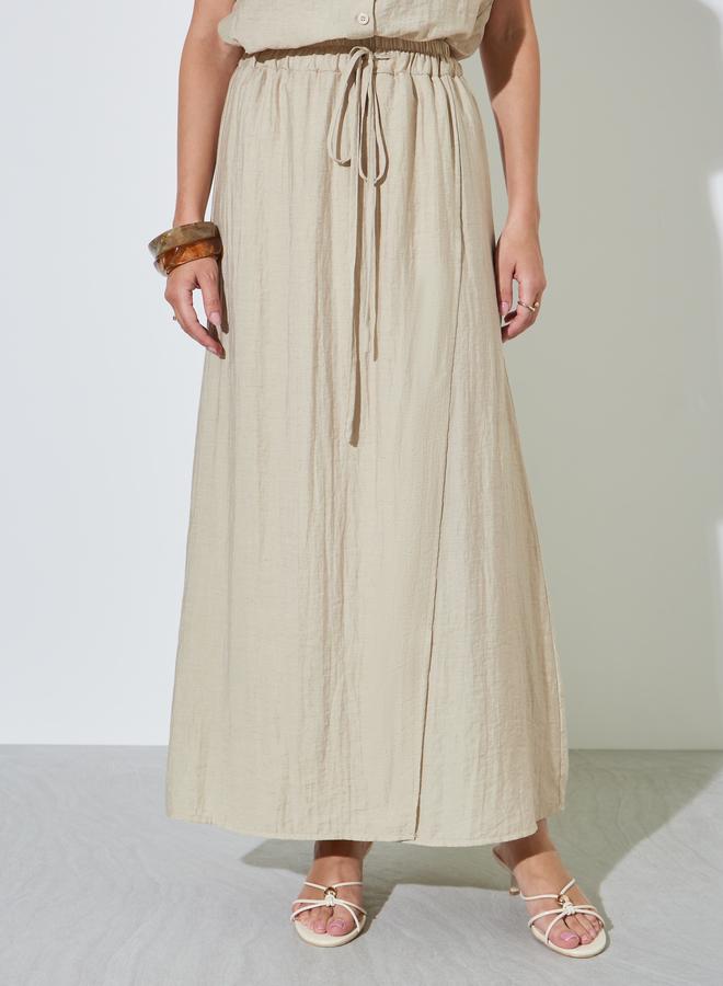 Styli Khaki Relaxed Fit Short Sleeve Shirt and Maxi Skirt Set - Image 5