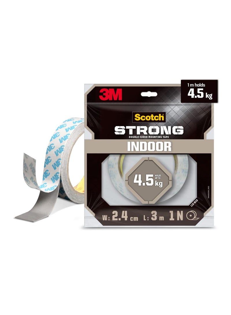 Scotch Double Sided Tape by 3M (1m holds 4.5Kgs) for indoor hanging applications (Photo frames, Mirrors, Key Holders, Car Interiors, Extension Boards, Wall decoration, etc)(L: 3m, W: 24mm), White - Image 1