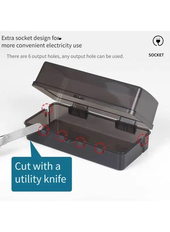 صندوق كهرباء خارجي ثقيل من مادة ABS، أسود مقاوم للرياح، مضاد للغبار، مقاوم للمطر، خزانة مثبتة على الحائط مع 6 مآخذ كهربائية - Image 5