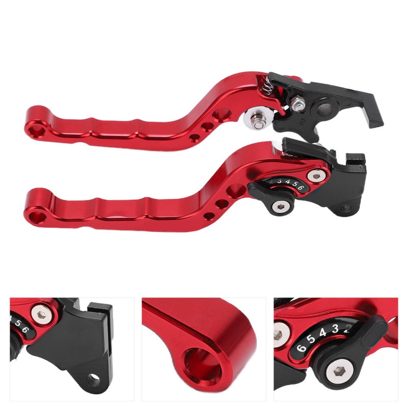 2PCS Motorcycle Brake Clutch Lever Handlebar Braking Device Adjustable Aluminium AlloyRed - Image 3