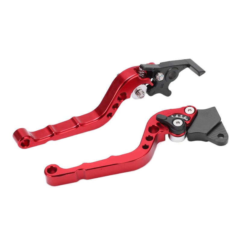 2PCS Motorcycle Brake Clutch Lever Handlebar Braking Device Adjustable Aluminium AlloyRed - Image 2