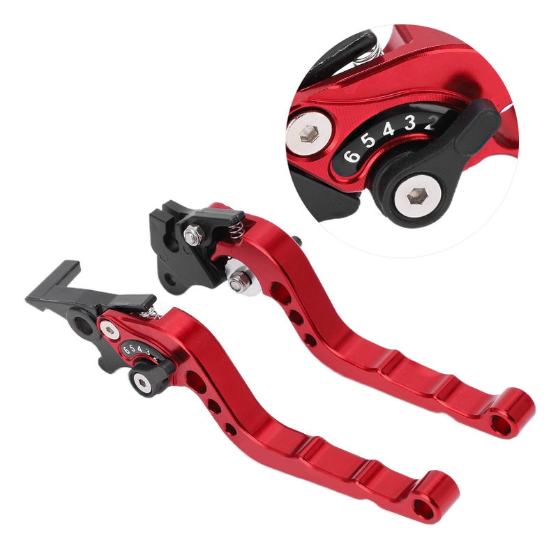 2PCS Motorcycle Brake Clutch Lever Handlebar Braking Device Adjustable Aluminium AlloyRed - Image 4