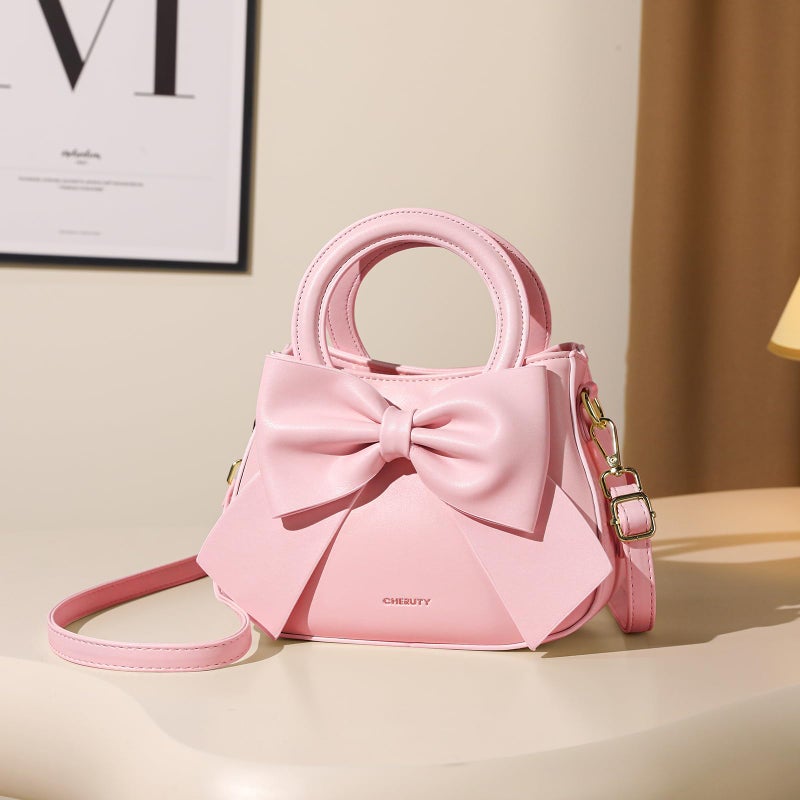 Cheruty Small Purses for Women Crossbody Bag, Vegan Leather Crossbody Purses and Handbags with Top Carry Handle and Cute Bow Knot(Pink) - Image 3