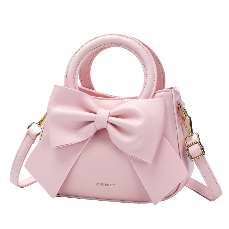 Cheruty Small Purses for Women Crossbody Bag, Vegan Leather Crossbody Purses and Handbags with Top Carry Handle and Cute Bow Knot(Pink) - Image 1