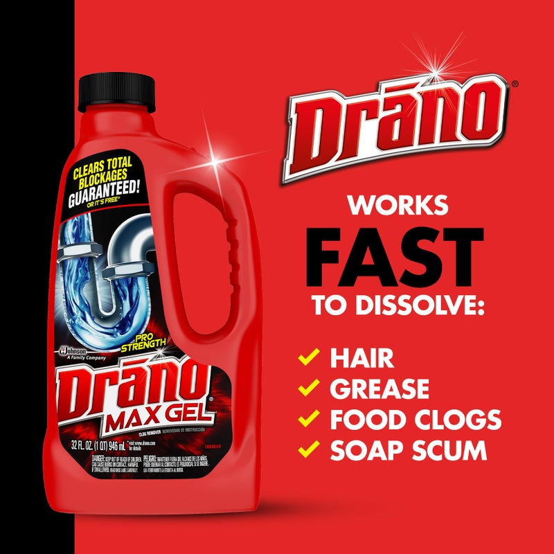 Drano Max Gel Drain Clog Remover and Cleaner for Shower or Sink Drains, Unclogs and Removes Hair, Soap Scum, Blockages, 32 oz - Image 3