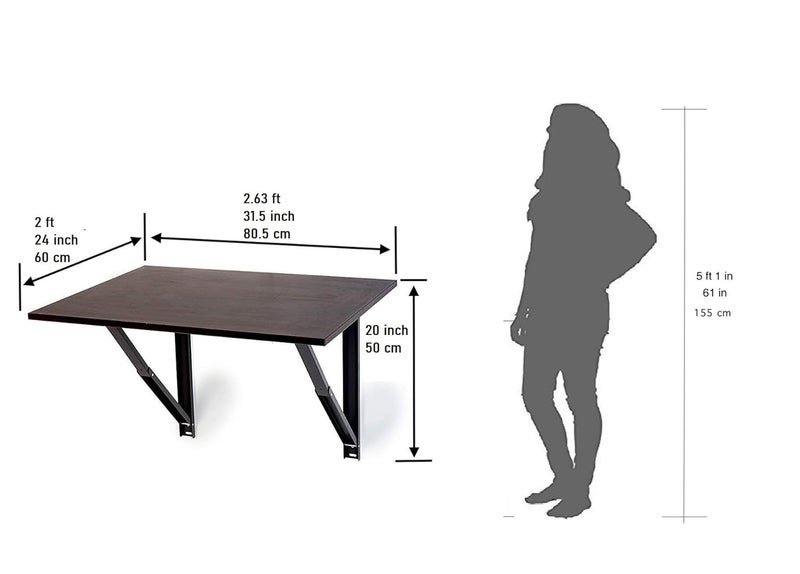 Compal Wall Mounted Table Wall Mount Table Folding Shelf Folding Wall Mounted Plywood Study Table Office Table Work Table Foldable Laptop Table Modern Brown 24X32 Inches - Image 2