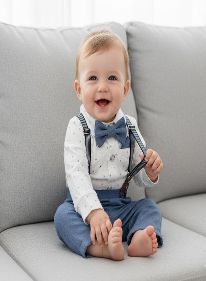 Volunboy Infant Boy Wedding Guest Outfit Newborn Romper Dress Clothes Gentleman Suspender Bowtie Photoshoot Pants Set Toddler Formal Ring Bearer (Deepblue, 6-9 Months) - Image 2