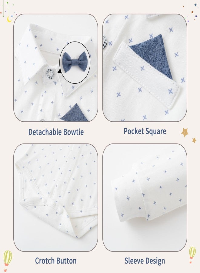 Volunboy Infant Boy Wedding Guest Outfit Newborn Romper Dress Clothes Gentleman Suspender Bowtie Photoshoot Pants Set Toddler Formal Ring Bearer (Deepblue, 6-9 Months) - Image 4