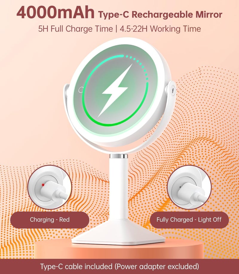 Benbilry Lighted Makeup Vanity Mirror with Magnification 20X/1X - Adjustable Height, 4000mAh Rechargeable Battery, 3 Color Modes, 2-Sides Magnifying Light Up Standing Mirrors for Desk Bathroom Bedroom - Image 5