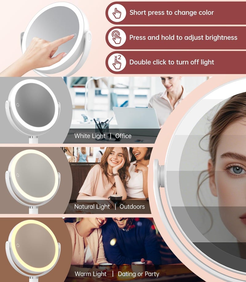 Benbilry Lighted Makeup Vanity Mirror with Magnification 20X/1X - Adjustable Height, 4000mAh Rechargeable Battery, 3 Color Modes, 2-Sides Magnifying Light Up Standing Mirrors for Desk Bathroom Bedroom - Image 4