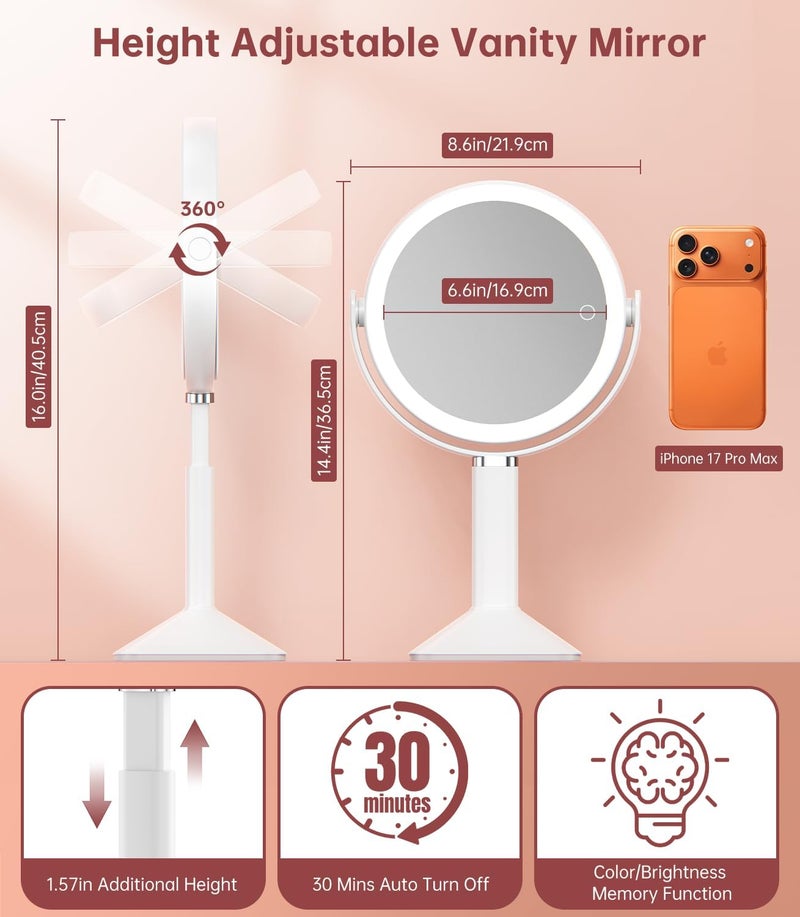 Benbilry Lighted Makeup Vanity Mirror with Magnification 20X/1X - Adjustable Height, 4000mAh Rechargeable Battery, 3 Color Modes, 2-Sides Magnifying Light Up Standing Mirrors for Desk Bathroom Bedroom - Image 3