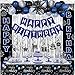 Distasio Blue and Black Birthday Decorations for Men Women Boys Happy Birthday Decorations Banner Balloons Tablecover Fringe Curtain Door Banner Blue Silver Mens Boy Bday Party Decoration Supplies Decor - Image 2
