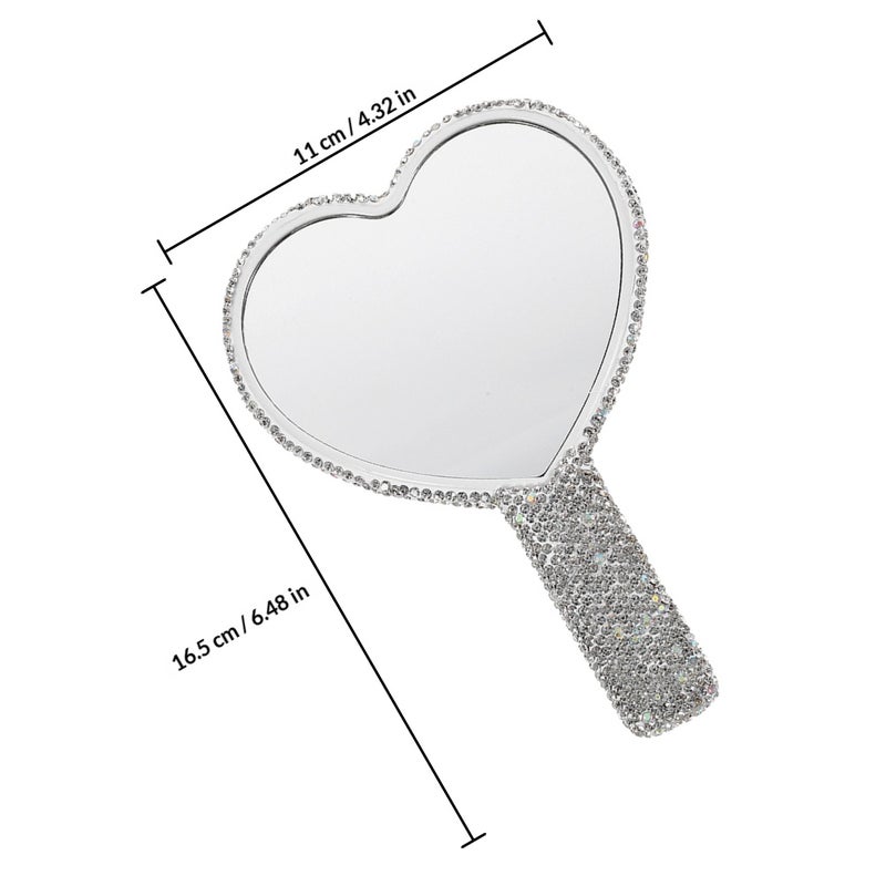 2pcs Portable Travel Makeup Mirror with Handle Heart Shaped Handheld Mirror Rhinestones Cute Compact Mirror for Purse - Image 2