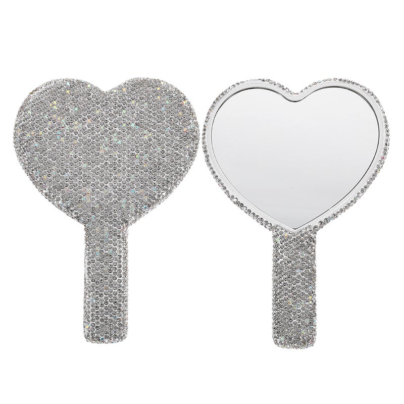 2pcs Portable Travel Makeup Mirror with Handle Heart Shaped Handheld Mirror Rhinestones Cute Compact Mirror for Purse - Image 5