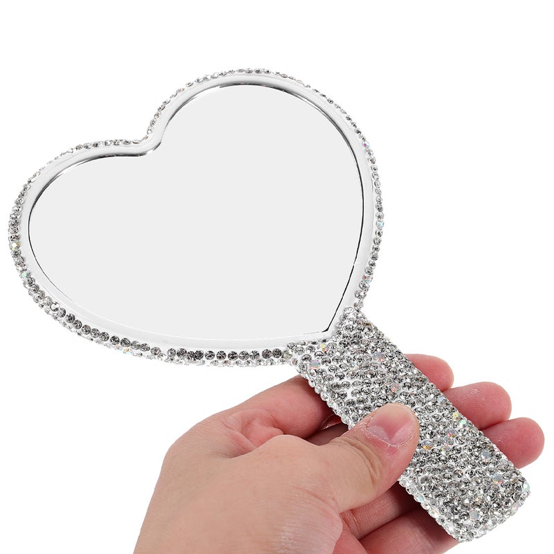 2pcs Portable Travel Makeup Mirror with Handle Heart Shaped Handheld Mirror Rhinestones Cute Compact Mirror for Purse - Image 3