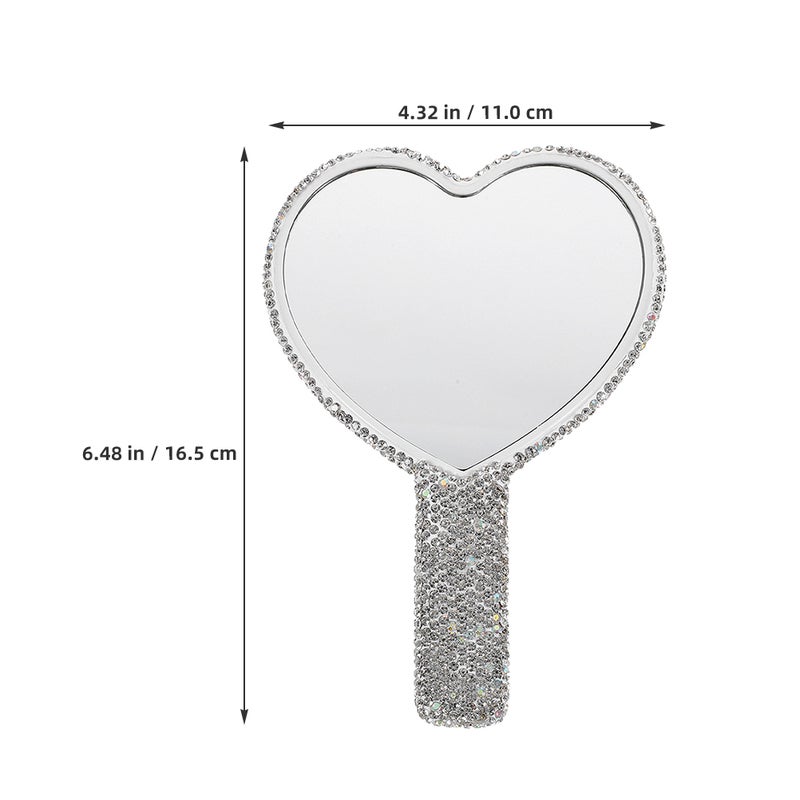 2pcs Portable Travel Makeup Mirror with Handle Heart Shaped Handheld Mirror Rhinestones Cute Compact Mirror for Purse - Image 4