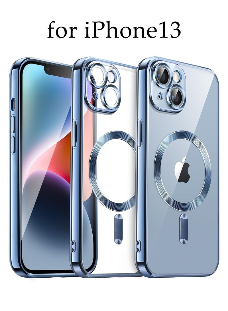 Magnetic Case for IPhone 13 Support Magsafe Wireless Charger Anti Scratch Shockproof Clear Four Corner Cushion Anti Dropping Full Body Protection All Inclusive Lens Protection Cover Blue  - Image 1