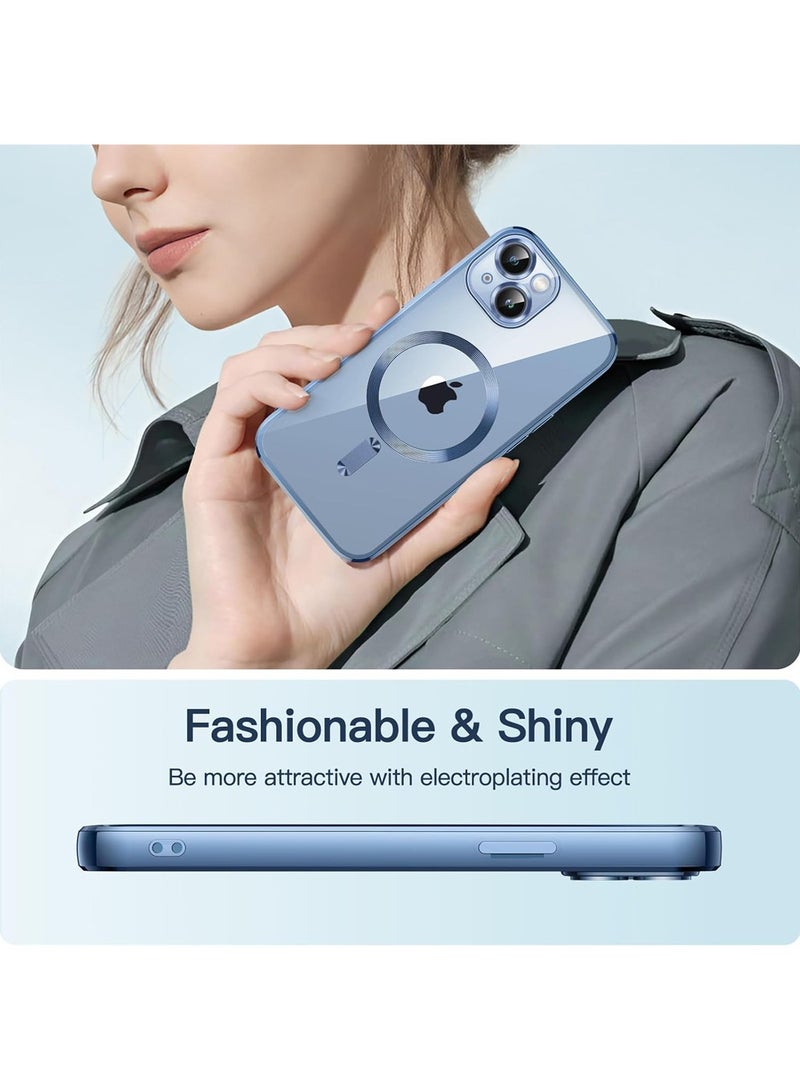 Magnetic Case for IPhone 13 Support Magsafe Wireless Charger Anti Scratch Shockproof Clear Four Corner Cushion Anti Dropping Full Body Protection All Inclusive Lens Protection Cover Blue  - Image 2
