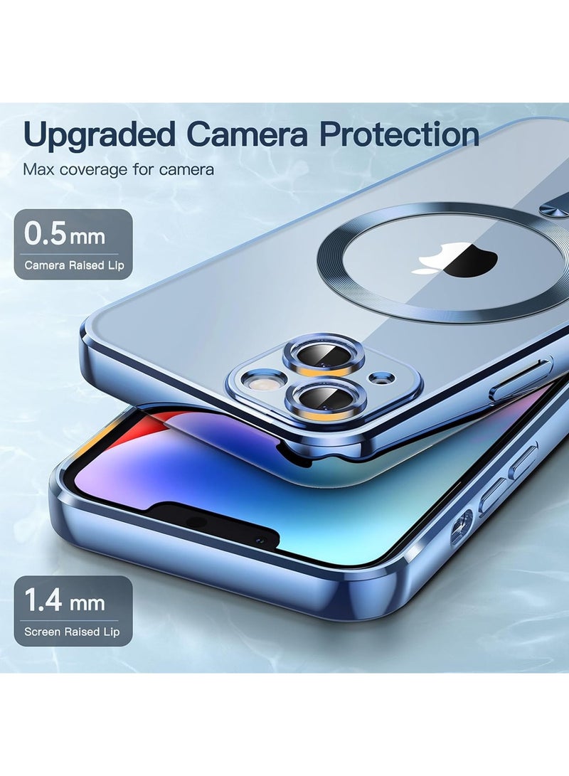 Magnetic Case for IPhone 13 Support Magsafe Wireless Charger Anti Scratch Shockproof Clear Four Corner Cushion Anti Dropping Full Body Protection All Inclusive Lens Protection Cover Blue  - Image 4