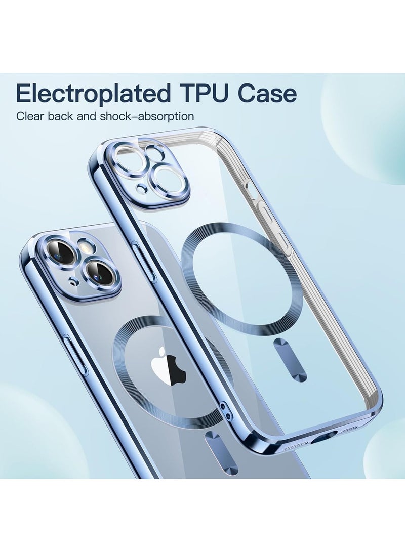 Magnetic Case for IPhone 13 Support Magsafe Wireless Charger Anti Scratch Shockproof Clear Four Corner Cushion Anti Dropping Full Body Protection All Inclusive Lens Protection Cover Blue  - Image 5