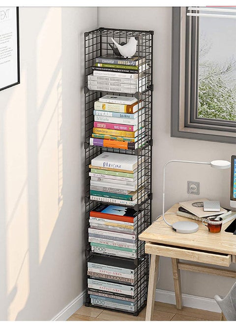 Corner Self Book Shelf Bookcase Metal Structure Easy Carry Easy Install (Black)