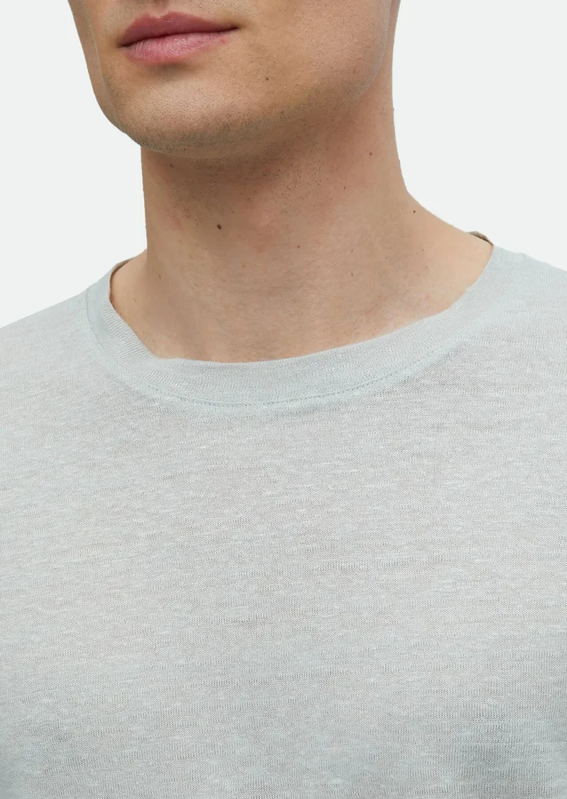 RAMSEY Light Grey Plain Crew Neck 100% Linen T-Shirt