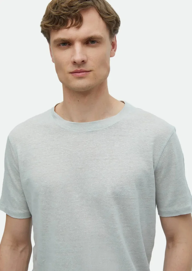 RAMSEY Light Grey Plain Crew Neck 100% Linen T-Shirt