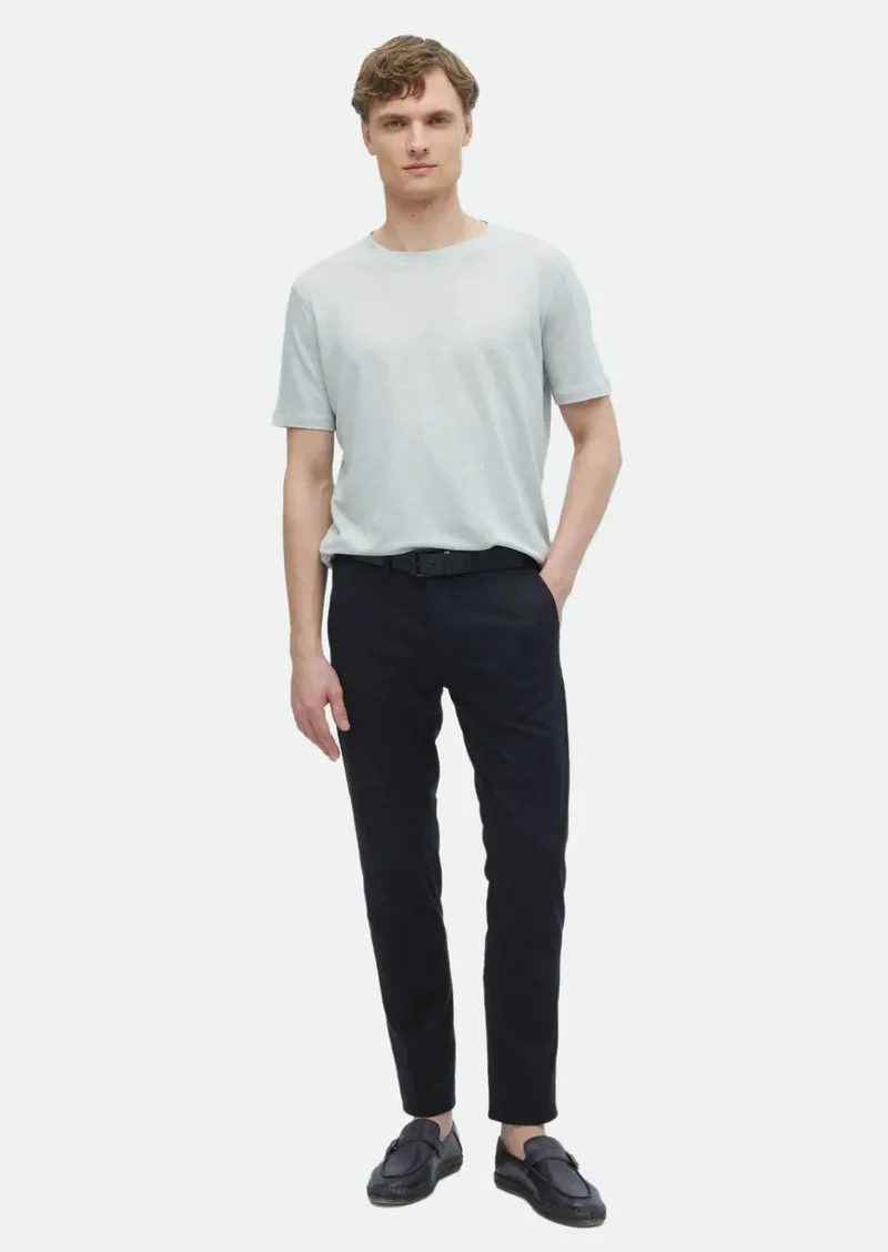 RAMSEY Light Grey Plain Crew Neck 100% Linen T-Shirt