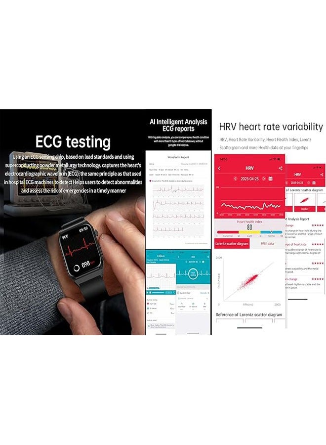 General Blood Pressure Watch, ECG Smart Watch, 1.91 Inch Men's Square Watch with 24/7 Body Temperature, Heart Rate, SpO2, Sleep, 50+ Sports Modes Android iOS Bracelet  - Image 2