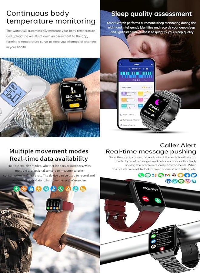 General Blood Pressure Watch, ECG Smart Watch, 1.91 Inch Men's Square Watch with 24/7 Body Temperature, Heart Rate, SpO2, Sleep, 50+ Sports Modes Android iOS Bracelet  - Image 4